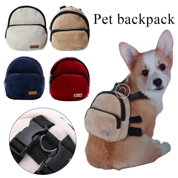 Flannel Dog Backpack Pet Snack Bag Puppy Cute School Bag Convenient Large-capacity Portable Pet Carrier Bag Outdoor Pet Supplies