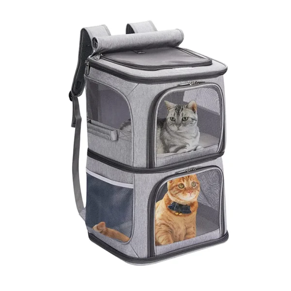 Pet supplies Large capacity double layer pet bag Easy to put two cat backpacks Foldable Oxford cloth dog bag